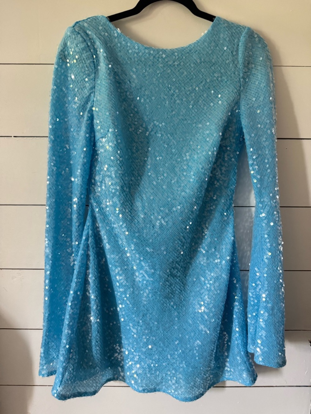 Light Blue Sequin Long Sleeve Mini Dress - Picture 5 of 7